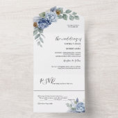 Invitation Tout En Un Dusty Blue Floral Mariage (À l'intérieur)