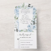 Invitation Tout En Un Dusty Blue Floral Mariage (À l'intérieur)