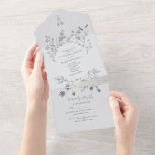 Invitation Tout En Un Dusty Blue Floral Mariage All-in-One (Déchirure)