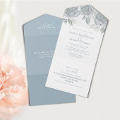 Invitation Tout En Un Dusty Blue Floral Mariage tout en un