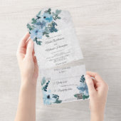 Invitation Tout En Un Dusty Blue Floral QR Code (Déchirure)