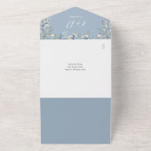 Invitation Tout En Un Dusty Blue Floral Script Hearts QR Code Mariage (Dehors)