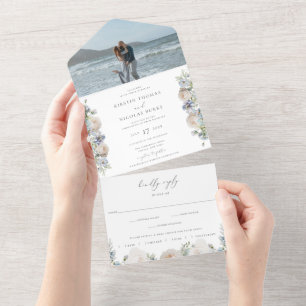 Invitation Tout En Un Dusty Blue Garden Floral Mariage Photo