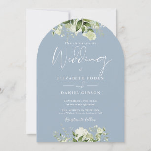 Invitation Tout en un Dusty Blue Greenery Floral Arch Mariage