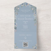 Invitation Tout En Un Dusty Blue Greenery Floral QR Code Mariage (À l'intérieur)