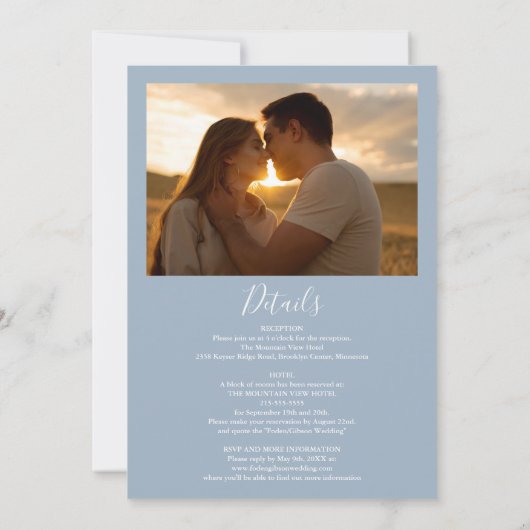 Invitation Tout en un Dusty Blue Greenery Mariage photo (Dos)