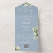 Invitation Tout En Un Dusty Blue Greenery QR Code Monogramme Mariage (À l'intérieur)