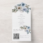 Invitation Tout En Un Dusty Blue Mariage QR Code Floral Elegant Spring (À l'intérieur)