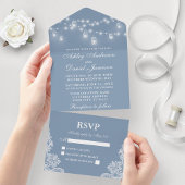 Invitation Tout En Un Dusty Blue Mason Jar String Mariage de dentelle