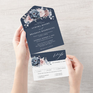 Invitation Tout En Un Dusty Blue Mauve Rose rose ardoise Mariage floral