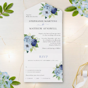 Invitation Tout En Un Dusty Blue Moderne Floral Mariage Botanique