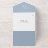Invitation Tout En Un Dusty Blue Monogram QR Code Mariage photo Date (Dehors)