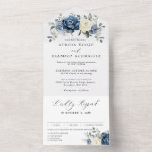 Invitation Tout En Un Dusty Blue Navy Champagne Ivory Floral Mariage (À l'intérieur)
