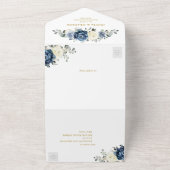 Invitation Tout En Un Dusty Blue Navy Champagne Ivory Mariage QR Code (Dehors)