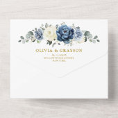 Invitation Tout En Un Dusty Blue Navy Champagne Ivory Mariage QR Code (Verso)