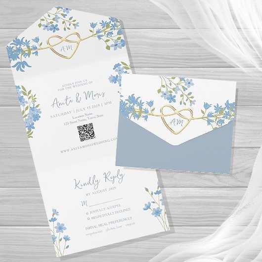 Invitation Tout En Un Dusty Blue QR Code Mariage périphérique
