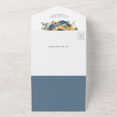 Invitation Tout En Un Dusty Blue Roses Sunflowers QR Code Wedding (Dehors)