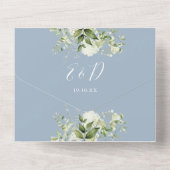 Invitation Tout En Un Dusty Blue Rustic Greenery QR Code Mariage (Verso)