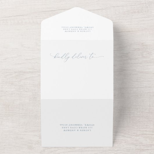 Invitation Tout En Un Dusty Blue Simple Élégant 1 Mariage (Dehors)