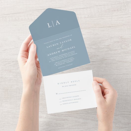Invitation Tout En Un Dusty Blue Simple Élégant 1 Mariage (Déchirure)