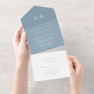 Invitation Tout En Un Dusty Blue Simple Élégant 1 Mariage