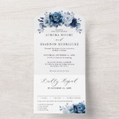Invitation Tout En Un Dusty Blue Slate Navy Floral Botanal Mariage (À l'intérieur)