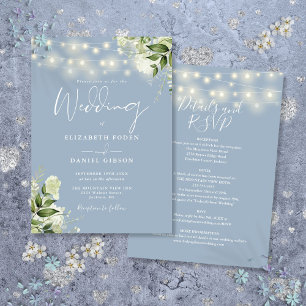 Invitation Tout en un Dusty Blue String éclaire le Mariage fl