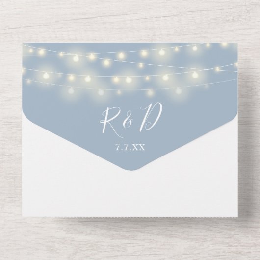 Invitation Tout En Un Dusty Blue String Lights QR Code Mariage (Verso)