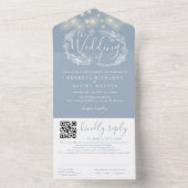 Invitation Tout En Un Dusty Blue String Lights QR Code Mariage (À l'intérieur)