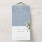 Invitation Tout En Un Dusty Blue String Lumières Verdure Monogramme Mari (À l'intérieur)