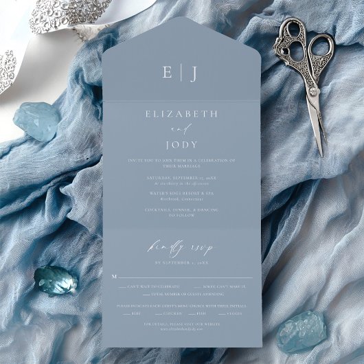 Invitation Tout En Un Dusty Blue Wedding