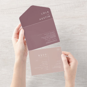 Invitation Tout En Un Dusty Boho Rose et Violet Seal and Send