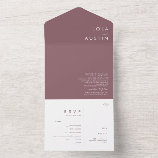 Invitation Tout En Un Dusty Boho | Sceau pourpre et envoi (À l'intérieur)