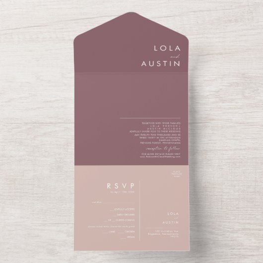 Invitation Tout En Un Dusty Boho | Sceau Rose et violet et envoi (À l'intérieur)