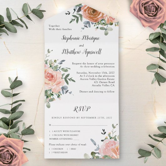 Invitation Tout En Un Dusty Coral Eucalyptus