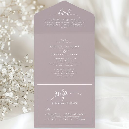 Invitation Tout En Un Dusty Lavender Simple Script moderne