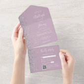 Invitation Tout En Un Dusty Lilac Silver Glitter QR Code Wedding (Déchirure)