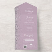 Invitation Tout En Un Dusty Lilac Silver Glitter QR Code Wedding (À l'intérieur)