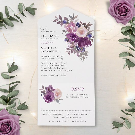 Invitation Tout En Un Dusty Mauve Purple Blush FlorMariage