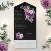Invitation Tout En Un Dusty Mauve violet violet Mariage floral noir