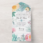 Invitation Tout En Un Dusty Pastel Mariage floral tropical (À l'intérieur)