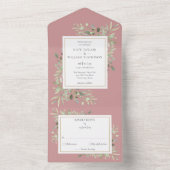 Invitation Tout En Un Dusty Rose Botanical Greenery Monogram Mariage (À l'intérieur)