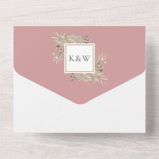 Invitation Tout En Un Dusty Rose Botanical Greenery Monogram Mariage (Verso)