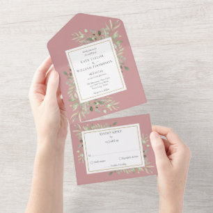 Invitation Tout En Un Dusty Rose Botanical Greenery Monogram Mariage