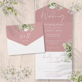 Invitation Tout En Un Dusty Rose Botanical Greenery Monogram Mariage
