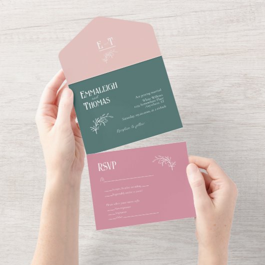 Invitation Tout En Un Dusty Rose Emerald Green Simple Modern Mariage (Déchirure)