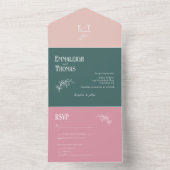 Invitation Tout En Un Dusty Rose Emerald Green Simple Modern Mariage (À l'intérieur)