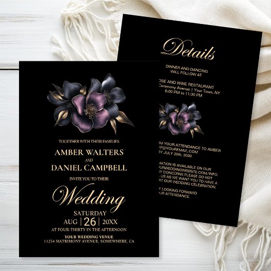 Invitation Tout en un Dusty rose et gris Mariage floral