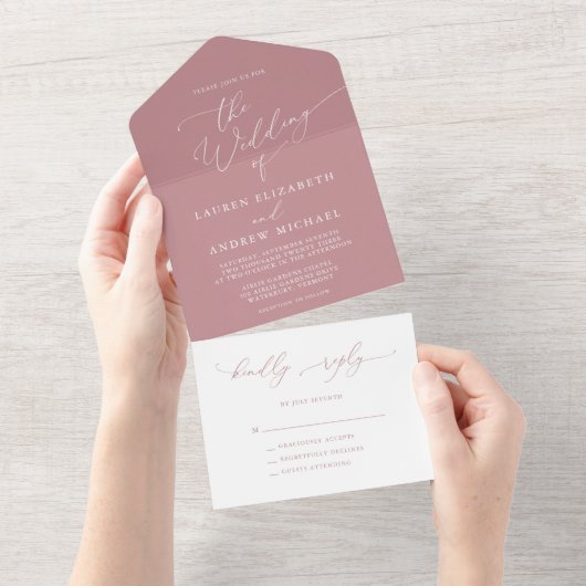 Invitation Tout En Un Dusty Rose et White Minimalist Mariage (Déchirure)
