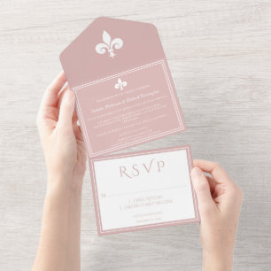 Invitation Tout En Un Dusty Rose Fleur de Lis Tout en un mariage Inviter